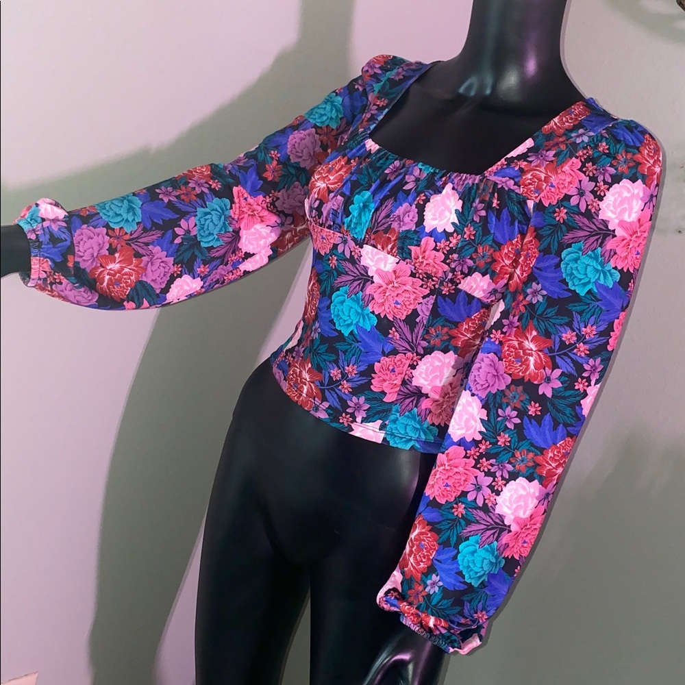 SO Multicolor Floral Puff Longsleeve Blouse Top - Picture 5 of 12